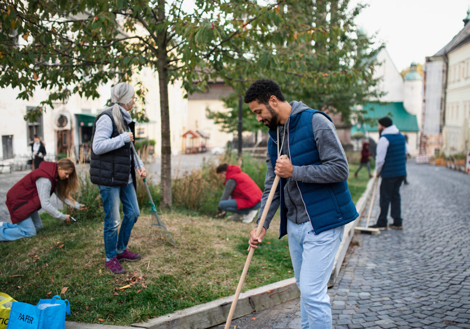 a community working in a garden